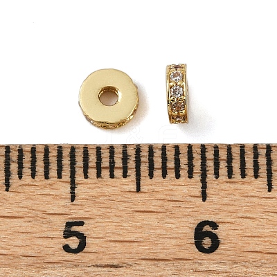 Flat Round Brass Micro Pave Clear Cubic Zirconia Beads KK-R224-13G-03-1