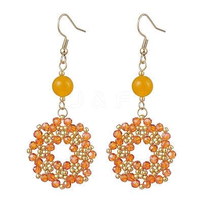 Flower Handmade Glass Seed Beads Dangle Earrings EJEW-MZ00679-01-1