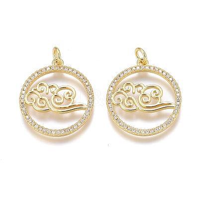 Brass Micro Pave Clear Cubic Zirconia Pendants ZIRC-Z008-40G-1