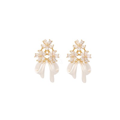 Brass & Clear Cubic Zirconia Stud Earrings WG312C6-01-1