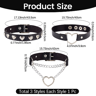 3Pcs 3 Styles Punk-style Imitation Leather Chocker Necklaces NJEW-CL0001-25-1