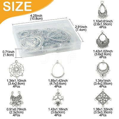 36Pcs 9 Styles Tibetan Style Alloy Chandelier Components Links TIBE-FS0003-24-1