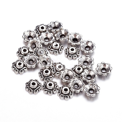 Tibetan Style Alloy Multi-Petal Bead Caps TIBEB-S039-008AS-RS-1