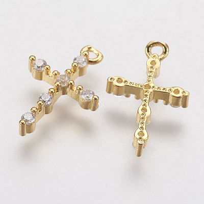 Brass Micro Pave Cubic Zirconia Tiny Cross Charms ZIRC-G133-07G-1