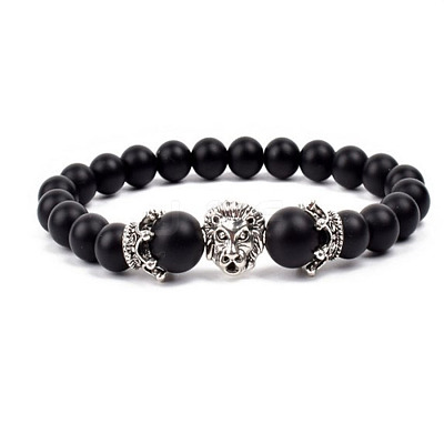 Natural Frosted Stone Round Beads Stretch Bracelets QM6104-12-1