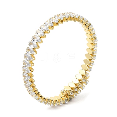Rack Plating Brass Cubic Zirconia Oval Bangle for Women BJEW-M298-04G-1