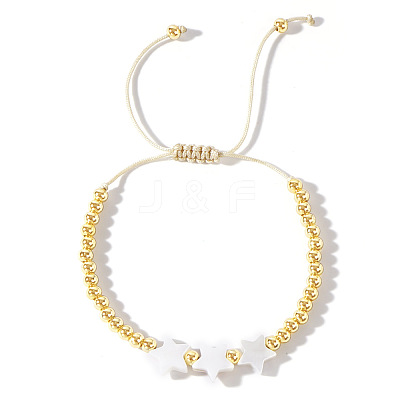 Brass & White Shell Star Braided Bead Bracelets for Women HJ6484-1-1