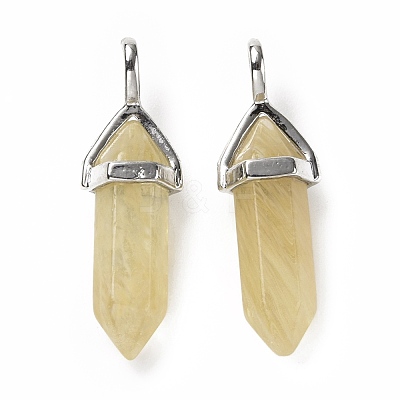 Dark Khaki Watermelon Stone Glass Pointed Pendants G-K329-24P-1
