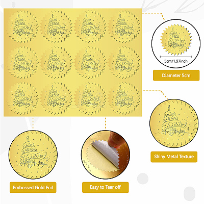 12 Sheets Self Adhesive Gold Foil Embossed Stickers DIY-WH0451-023-1