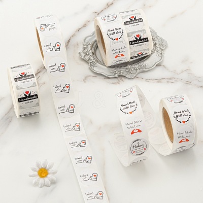 6 Rolls 3 Style Word Handmade with Love Self-Adhesive Kraft Paper Stickers DIY-LS0003-33-1