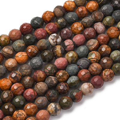 Natural Polychrome Jasper/Picasso Stone/Picasso Jasper Beads Strands G-E571-25A-1