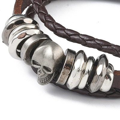 PU Leather & Waxed Cords Triple Layer Multi-strand Bracelets BJEW-G709-03-1