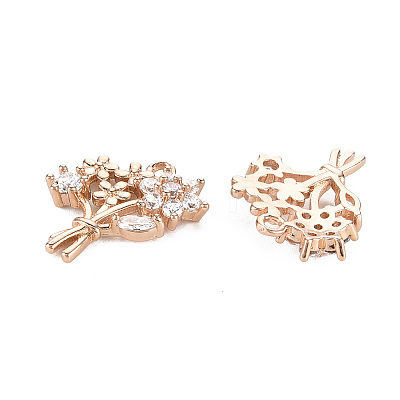 Rack Plating Brass Micro Pave Clear Cubic Zirconia Pendants KK-T060-25-RS-1