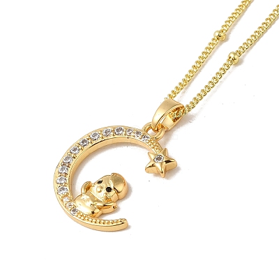 Brass Micro Pave Clear Cubic Zirconia Pendants Necklaces NJEW-K269-05G-04-1
