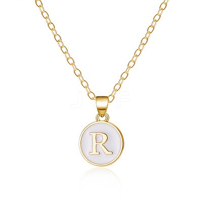 Alloy White Enamel Flat Round with Letter Pendant Necklaces FS-WG63565-18-1