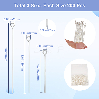 600Pcs 3 Styles Brass Eye Pin KK-SP0001-75S-1