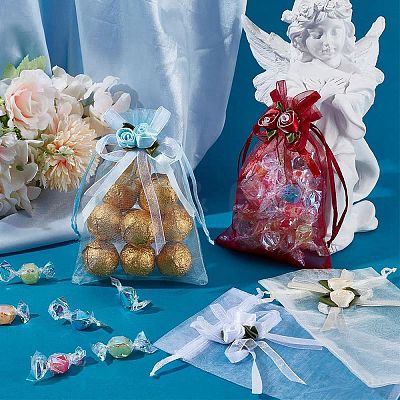 40Pcs 4 Colors 3D Flower Organza Drawstring Bags OP-BBC0001-06B-1