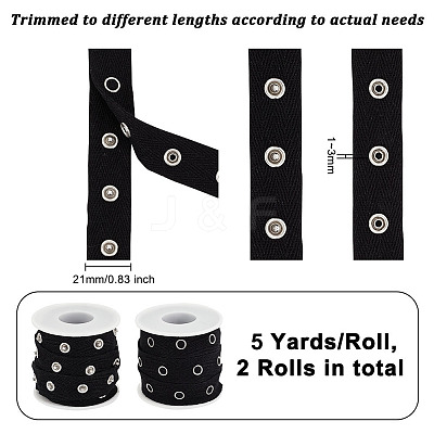 5 Yards Alloy Snap Button Tape Trim Polyester Ribbons DIY-OC0011-27B-1