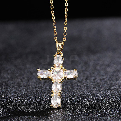 Cross Brass Pendant Necklaces with Rhinestone WG91502-01-1