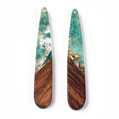 Transparent Resin & Walnut Wood Pendants X-RESI-N039-69B-1