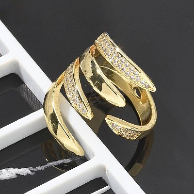 Brass Micro Pave Clear Cubic Zirconia Cuff Rings RJEW-M029-03G-1