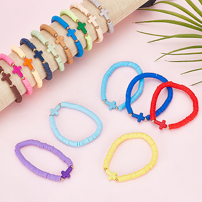 16Pcs 16 Style Polymer Clay Heishi Surfer Stretch Bracelets Set BJEW-AN0001-65-1