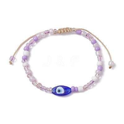 Evil Eye Lampwork & Glass Seed Braided Bead Bracelet BJEW-JB09706-1