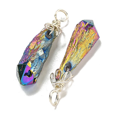 Electroplated Platinum Palted Copper Wire Wrapped Natural Quartz Crystal Pendants G-L133-07H-1