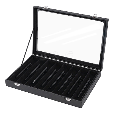 10-Slot MDF Covered with PU Leather Pen Organizer Display Cases with Acrylic Window Lid ODIS-WH0086-232B-02-1