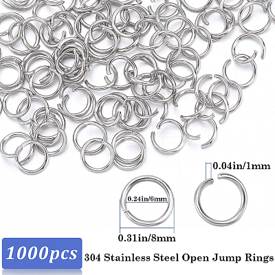 304 1000pcs Stainless Steel Open Jump Rings STAS-SP0001-71C-1