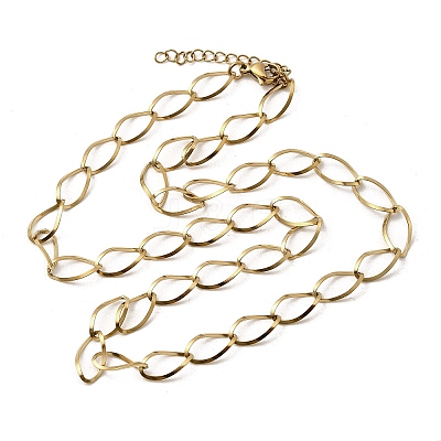 304 Stainless Steel Teardrop Link Chain Necklaces for Women Men NJEW-A058-02G-1
