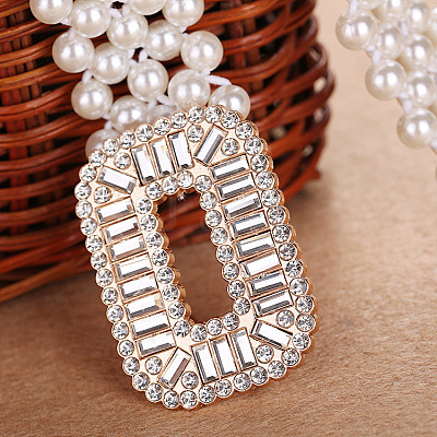 Woven Round Plastic Pearl with Crystal Rhinestone Waist Belly Chains for Women FS-WG81893-01-1