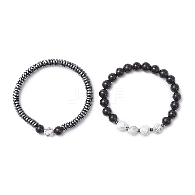 2Pcs Narutal & Synthetic Mixed Gemstone Beads Stretch Bracelets BJEW-JB12720-01-1
