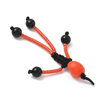 Halloween Theme Glass Seed & Natural Black Onyx & Synthetic Turquoise Beaded Pendants PALLOY-MZ00777-1