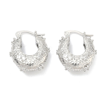 Brass Micro Pave Clear Cubic Zirconia Hoop Earrings EJEW-C181-07P-1