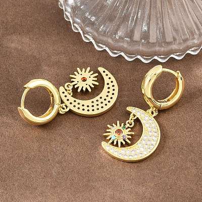 Brass Micro Pave Cubic Zirconia Hoop Dangle Earrings KK-CBA8324-05A-G-1