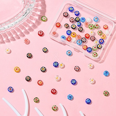 1 Strand Flat Round Handmade Millefiori Glass Beads Strands LK-YW0001-10A-1