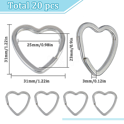 20Pcs 304 Stainless Steel Split Key Rings STAS-SC0009-03-1