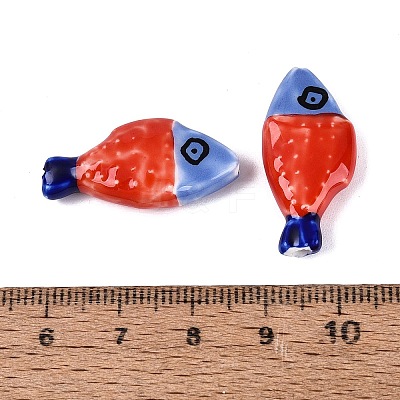 Hand Painted Fish Shaped Porcelain Beads PORC-N013-06G-1
