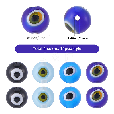 60Pcs 4 Colors Handmade Evil Eye Lampwork Round Beads LAMP-SC0001-81-1