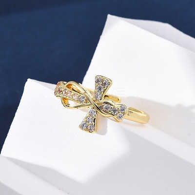 Brass Micro Pave Clear Cubic Zirconia Cuff Rings for Women RJEW-U047-08G-1