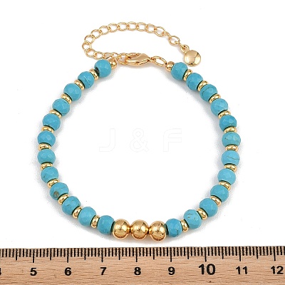 Faceted Round Synthetic Turquoise & Brass Beaded Bracelets KK-H299-02G-1