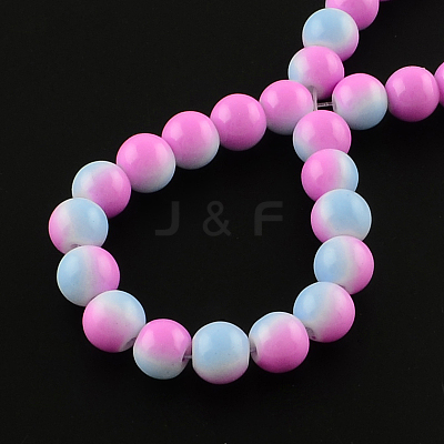 Two-Color Baking Paint Glass Bead Strands X-DGLA-R050-8mm-25-1