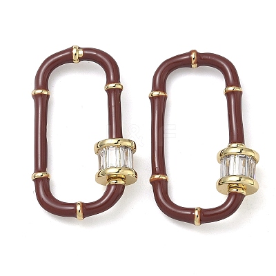 Oval Brass Micro Pave Clear Cubic Zirconia Locking Carabiner KK-H256-01G-02-1