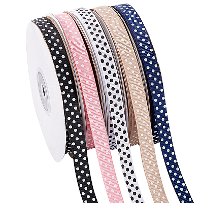 6 Rolls 6 Colors Polyester Polka Dot Print Grosgrain Ribbon OCOR-PH0004-28-1