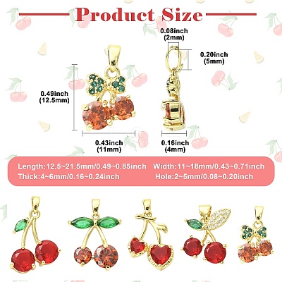 5Pcs 5 Styles Brass Micro Pave Cubic Zirconia Charms KK-CJ0004-12-1
