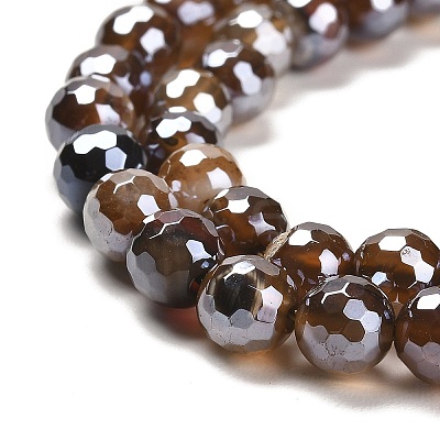 Electroplated Natural Agate Round Beads Strands G-L598-A01-01B-1