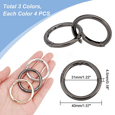 12Pcs 3 Colors Alloy Spring Gate Rings AJEW-PH0018-12-1