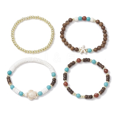 4Pcs 4 Styles Natural & Synthetic Gemstone & Wood Beaded Stretch Bracelets for Women Men BJEW-JB11562-1