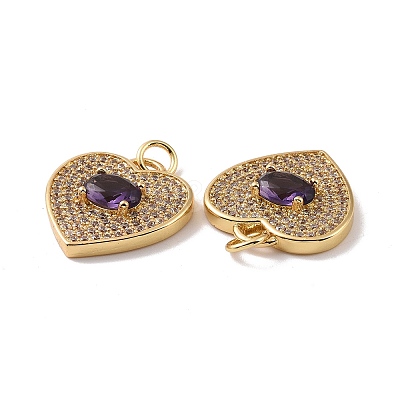 Heart Brass Micro Pave Cubic Zirconia Pendants KK-G435-01G-03-1